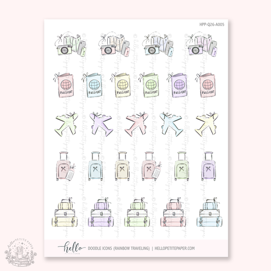 Doodle Icons (RAINBOW TRAVELING) | hand-drawn planner stickers