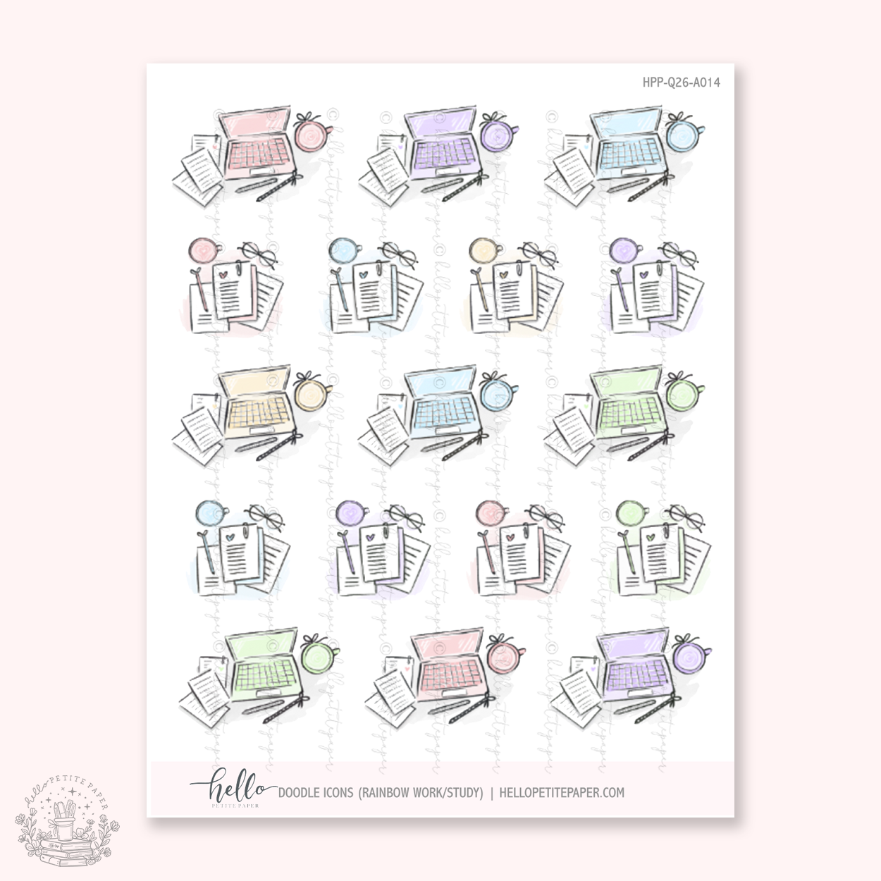 Doodle Icons (RAINBOW WORK/STUDY) | hand-drawn planner stickers