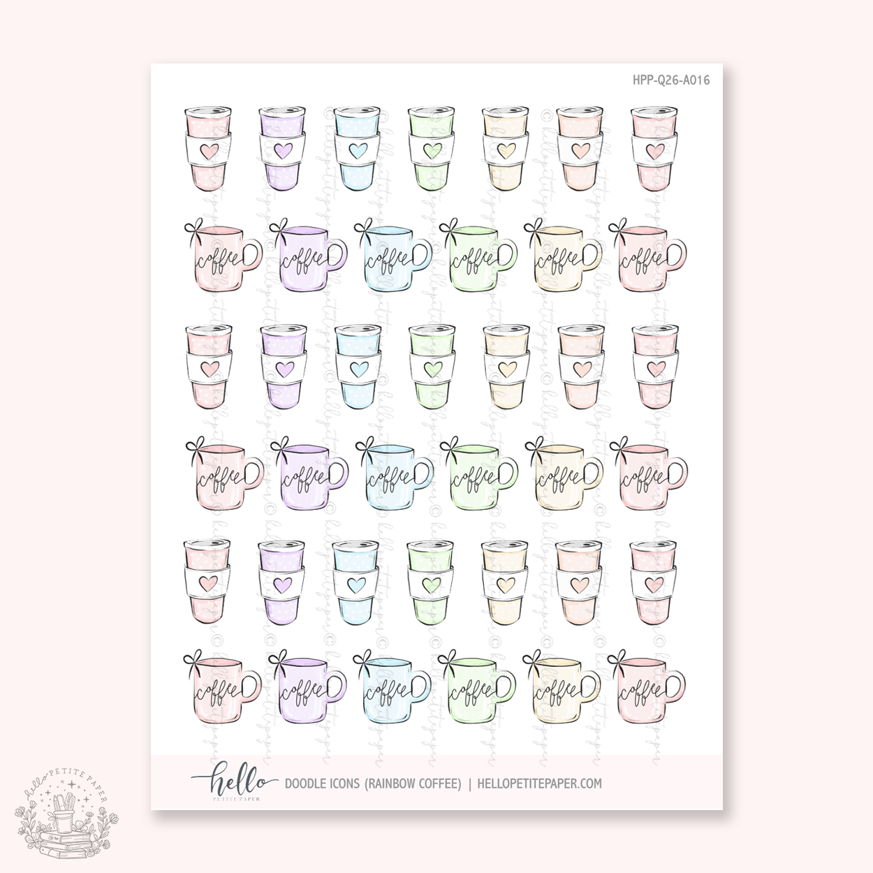 Doodle Icons (RAINBOW COFFEE) | hand-drawn planner stickers