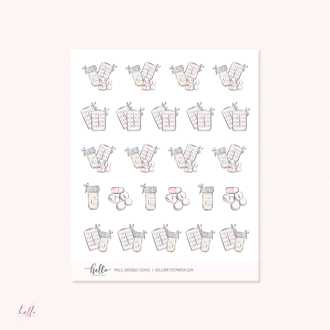 Doodle Icons (PILLS) | hand-drawn planner stickers