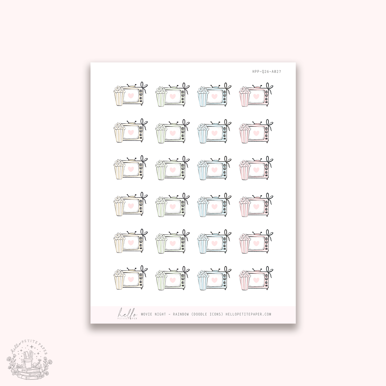 Doodle Icons (MOVIE NIGHT) | hand-drawn planner stickers