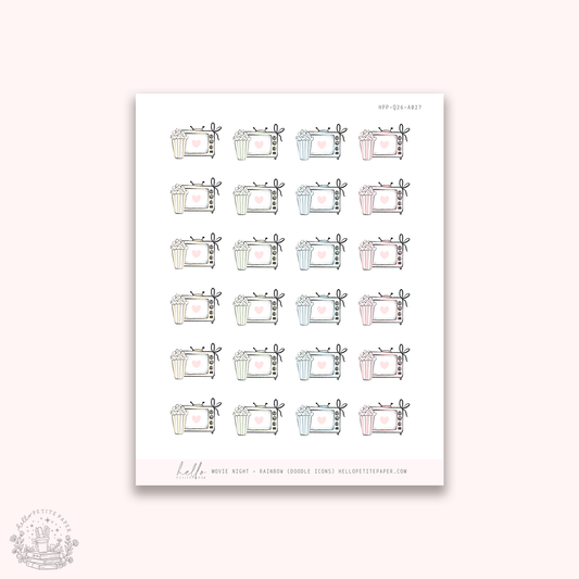 Doodle Icons (MOVIE NIGHT) | hand-drawn planner stickers