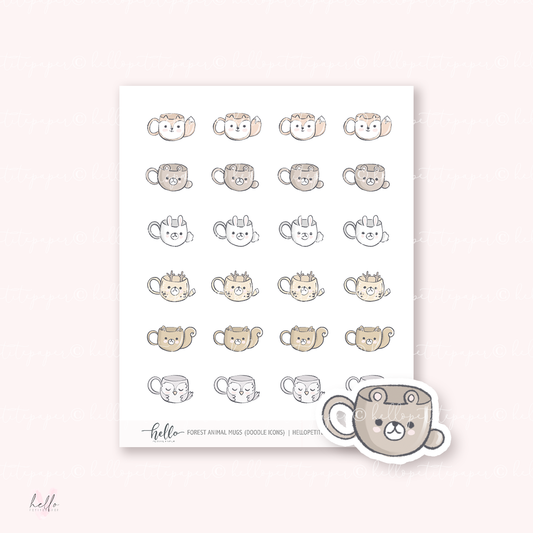 Doodle Icons (FOREST ANIMAL MUGS) | hand-drawn planner stickers