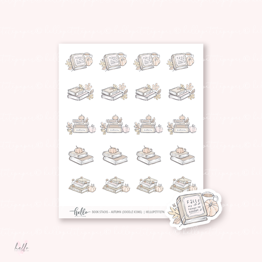 Doodle Icons (BOOK STACKS - AUTUMN) | hand-drawn planner stickers