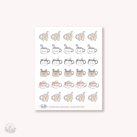 Doodle Icons (CHRISTMAS MUGS) | hand-drawn planner stickers