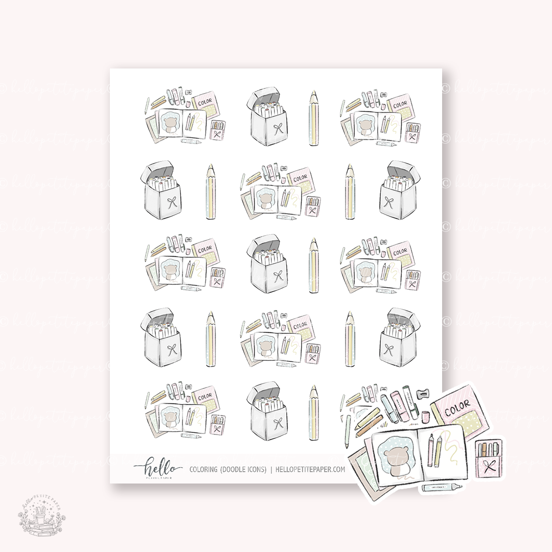 Doodle Icons (COLORING) | hand-drawn planner stickers – Hello Petite ...