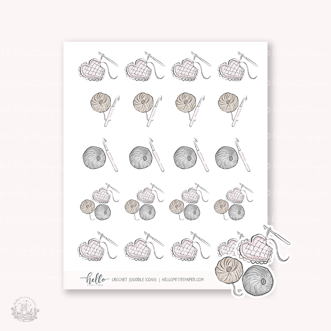 Doodle Icons (CROCHET) | hand-drawn planner stickers