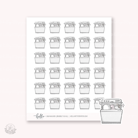 Doodle Icons (DISHWASHER) | hand-drawn planner stickers