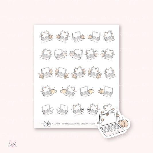 Doodle Icons (LAPTOPS - AUTUMN) | hand-drawn planner stickers