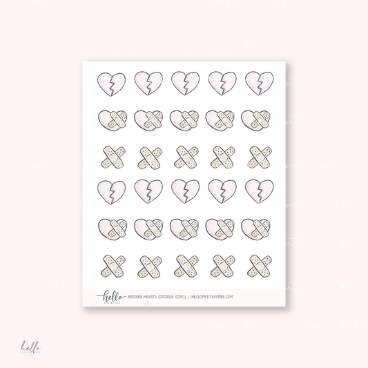 Doodle Icons (BROKEN HEARTS) | hand-drawn planner stickers