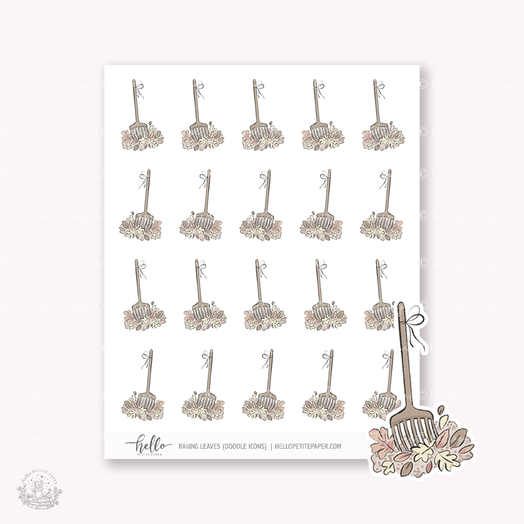 Doodle Icons (RAKING LEAVES) | hand-drawn planner stickers