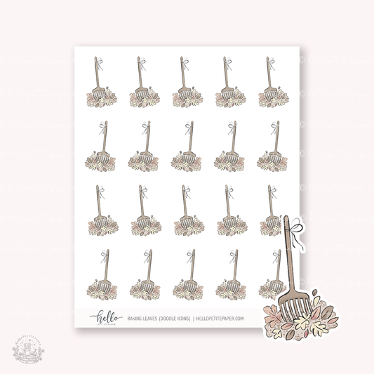 Doodle Icons (RAKING LEAVES) | hand-drawn planner stickers