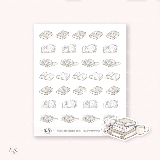 Doodle Icons (READING TIME) | hand-drawn planner stickers