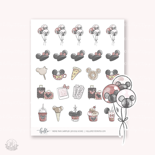 Doodle Icons (THEME PARK SAMPLER) | hand-drawn planner stickers