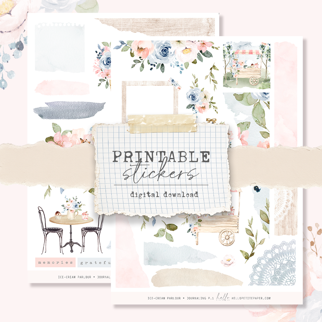 Printable sticker kit - Ice-cream Parlour JOURNALING kit (2 sticker sheets)