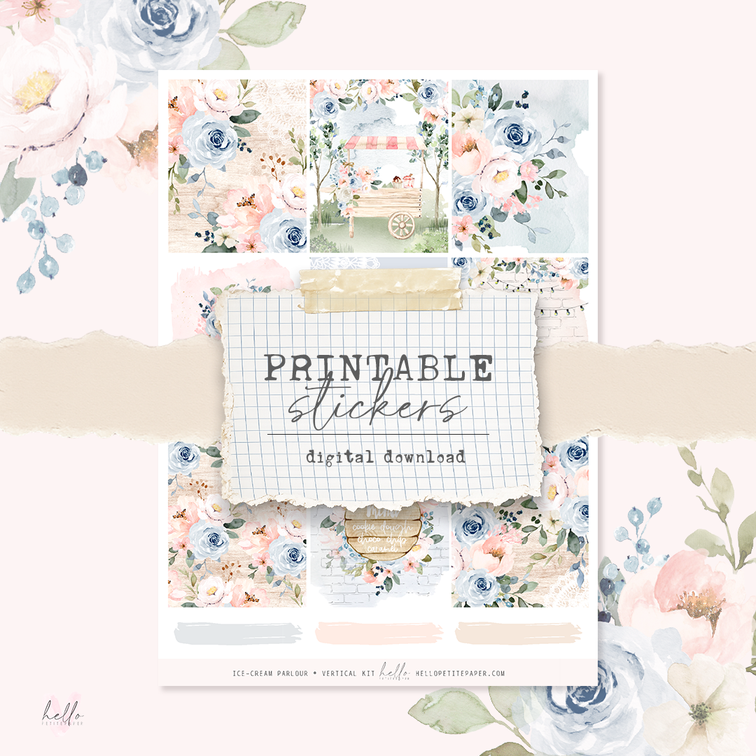 Printable sticker kit - Ice-cream Parlour  (4 sticker sheets)