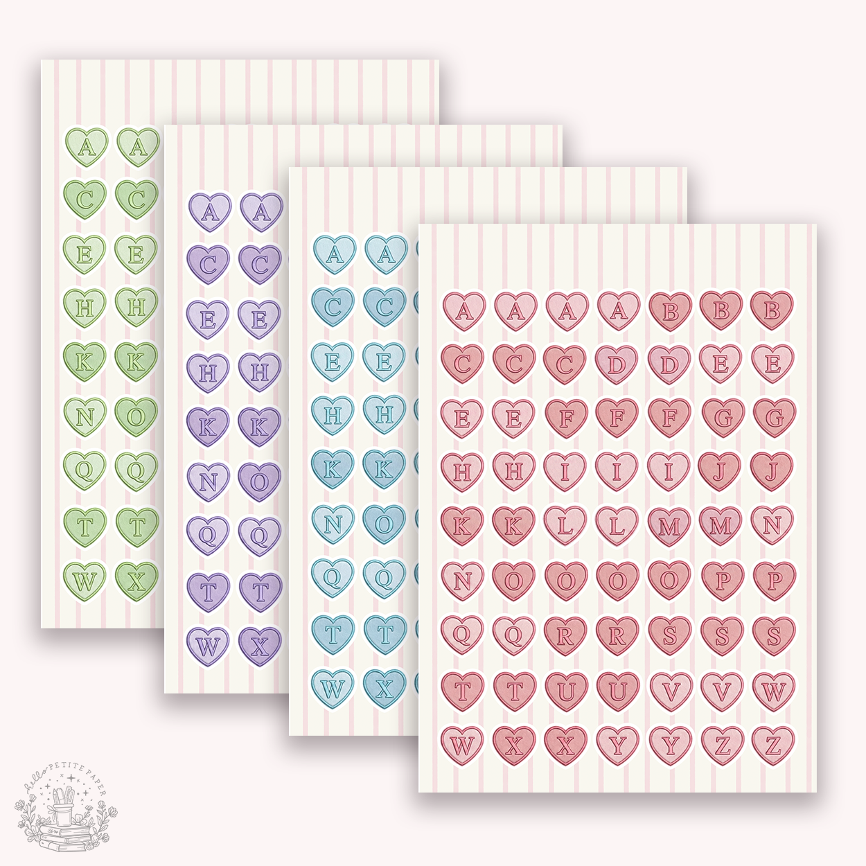 Junk Journaling deco stickers - Heart Alphabet (various colors)