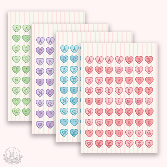 Junk Journaling deco stickers - Heart Alphabet (various colors)