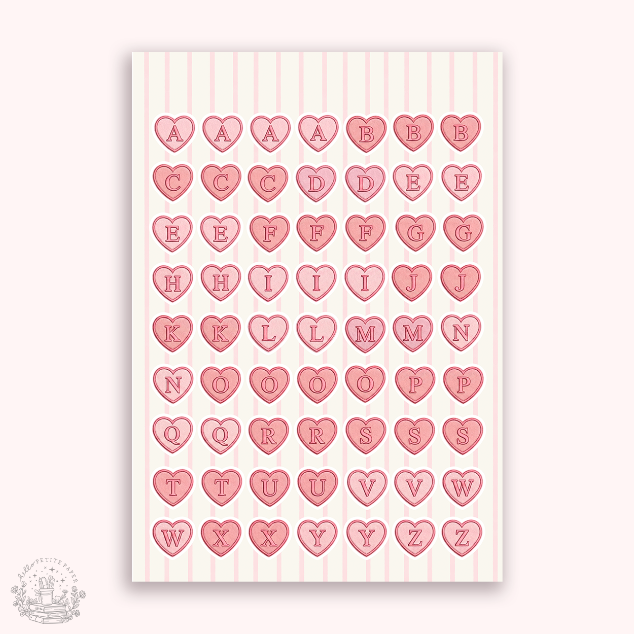 Junk Journaling deco stickers - Heart Alphabet (various colors)
