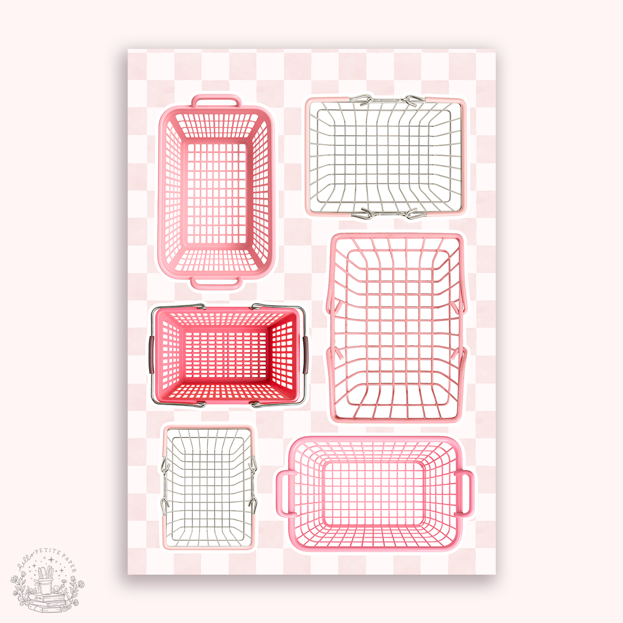 Junk Journaling deco stickers - Pink baskets (A027)