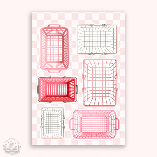 Junk Journaling deco stickers - Pink baskets (A027)
