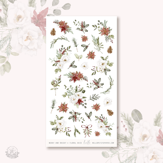 Merry and Bright - floral deco, planner stickers