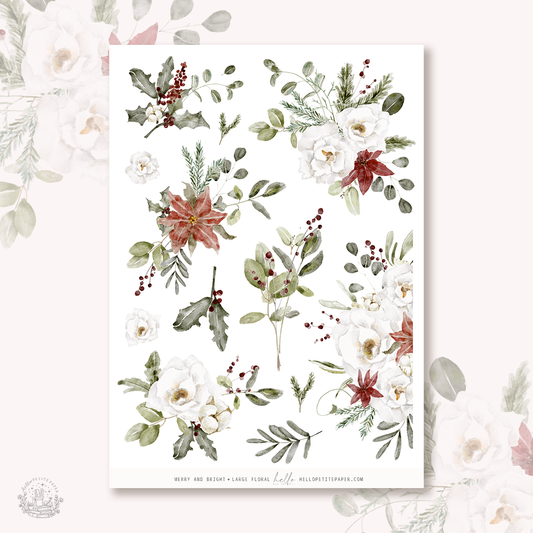 Merry and Bright - Large Floral Deco Stickers