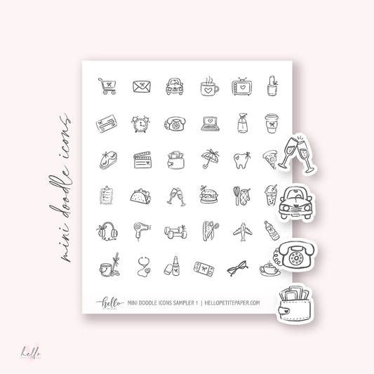 MINI doodle Icons (TRANSPARENT SAMPLER 1)  | hand-drawn planner stickers