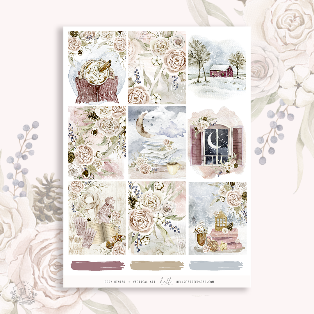 Rosy Winter - vertical planner sticker kit (4 sheets or a la carte)