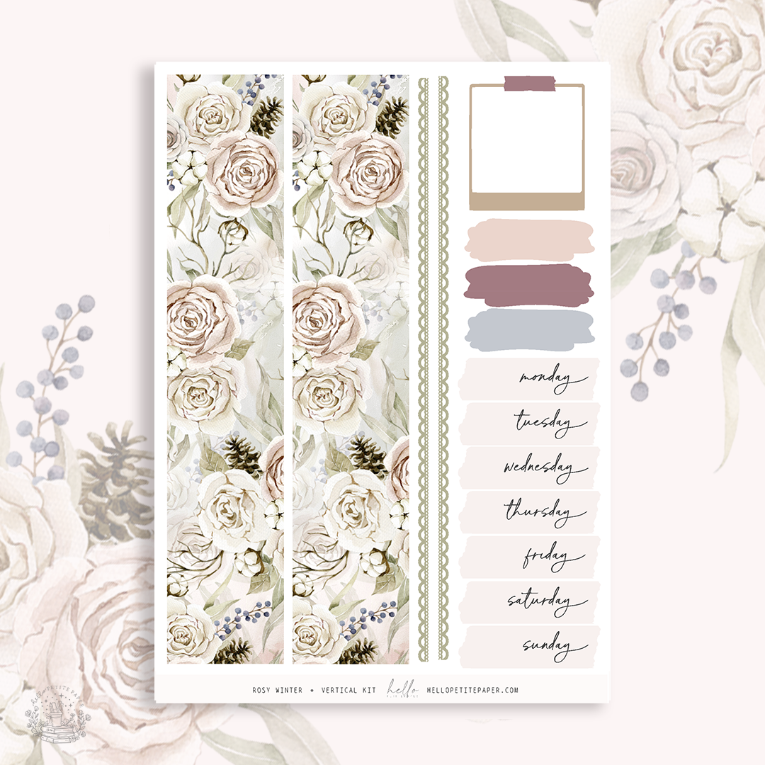 Rosy Winter - vertical planner sticker kit (4 sheets or a la carte)