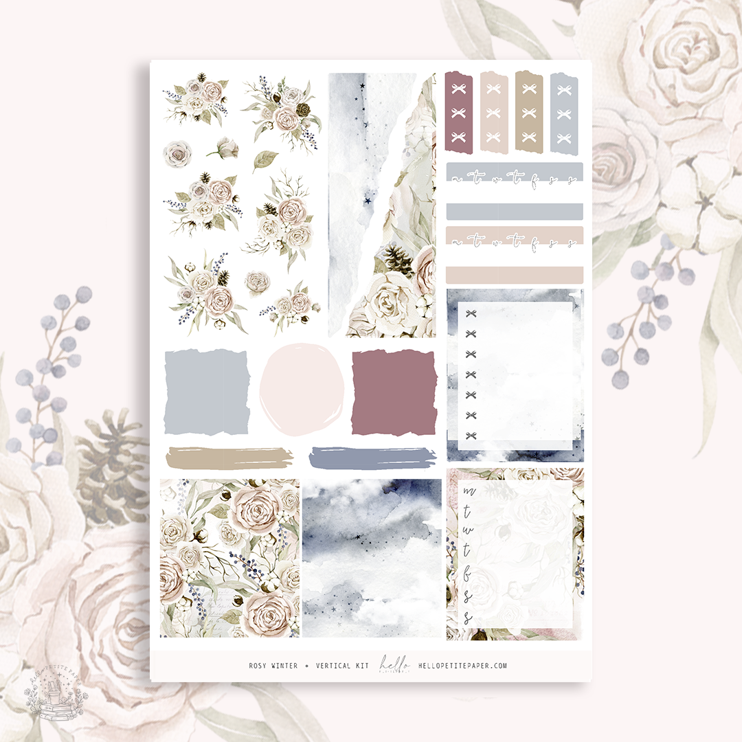 Rosy Winter - vertical planner sticker kit (4 sheets or a la carte)