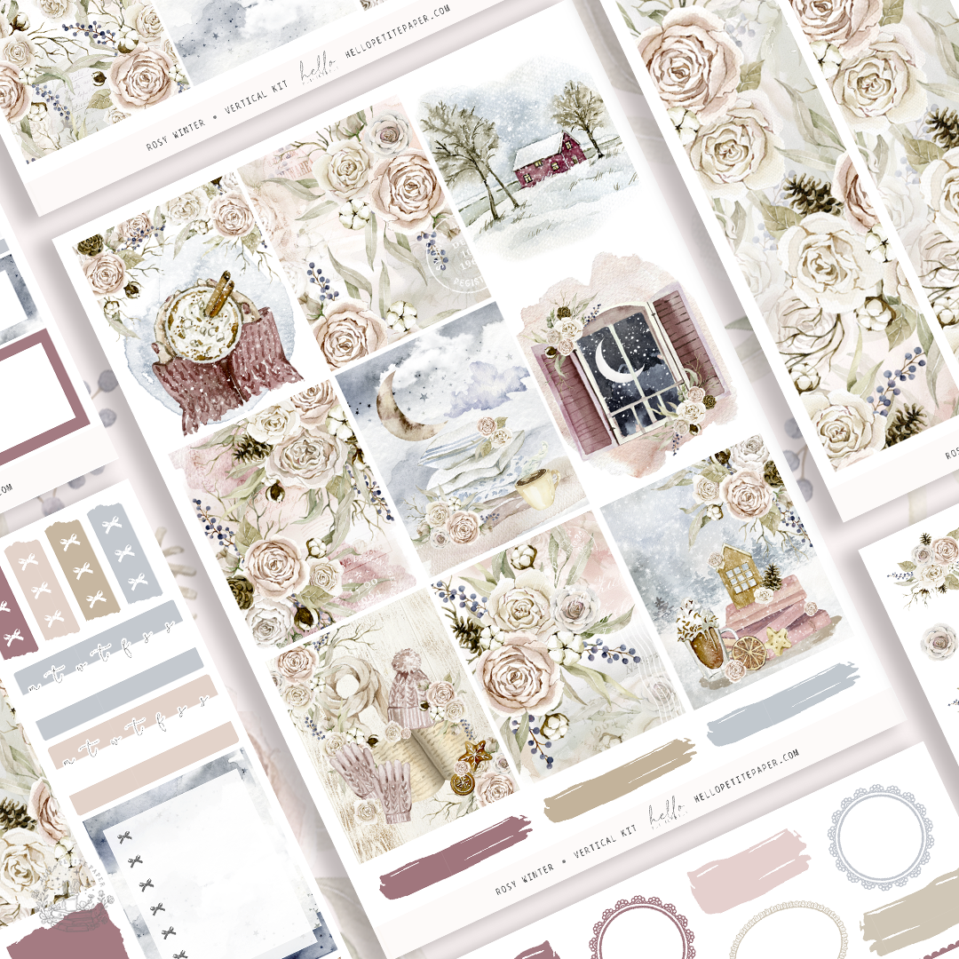 Rosy Winter - vertical planner sticker kit (4 sheets or a la carte)