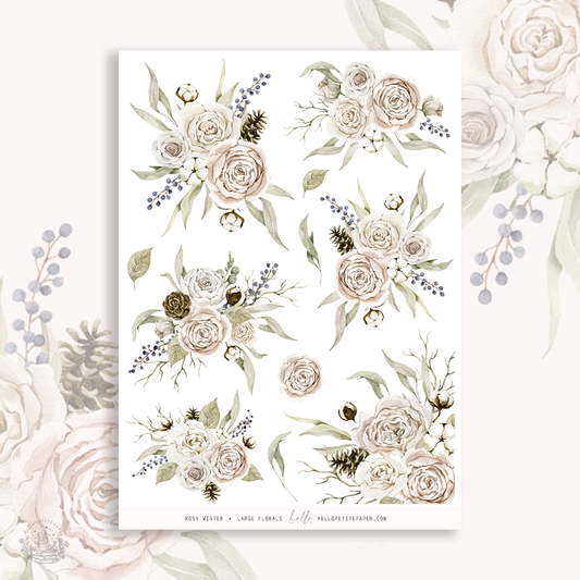 Rosy Winter - Large Floral Deco Stickers