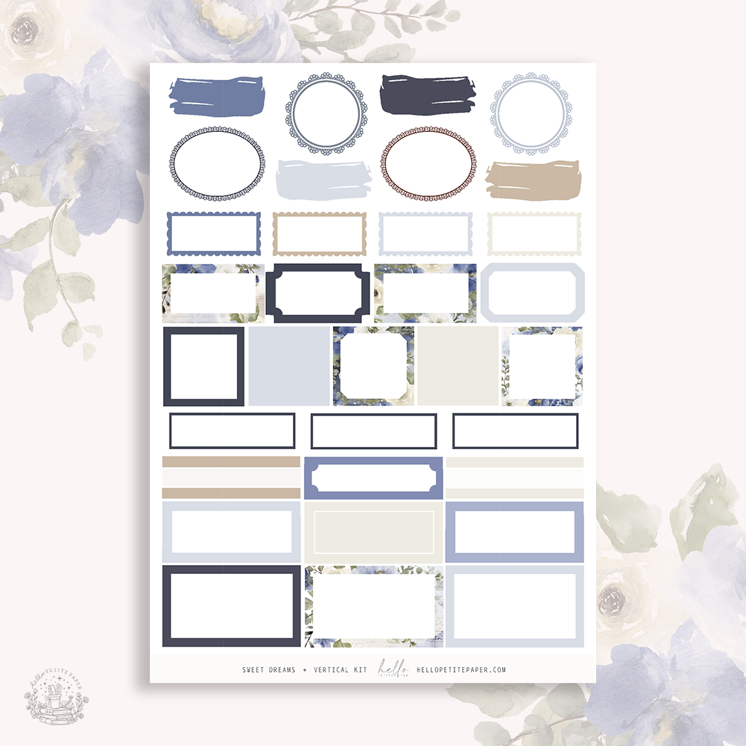 Sweet Dreams  - vertical planner sticker kit (4 sheets or a la carte)