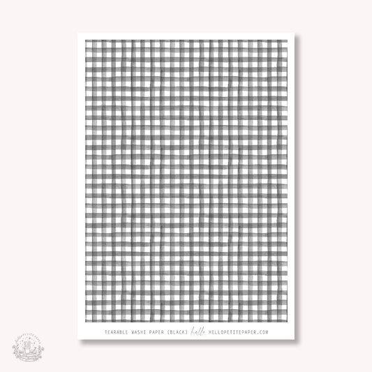 Washi paper - Black Gingham | tearable washi sheet