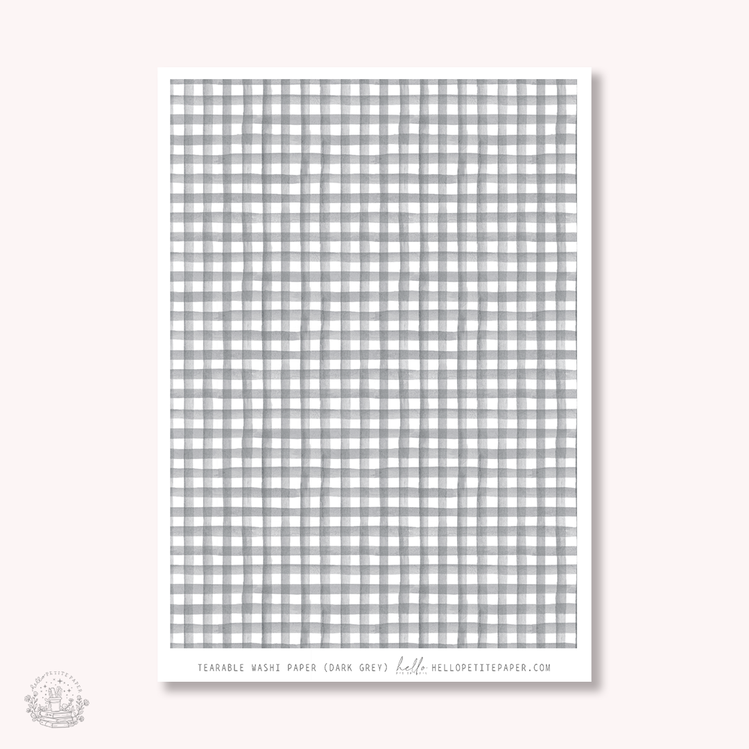 Washi paper - Dark Grey Gingham | tearable washi sheet