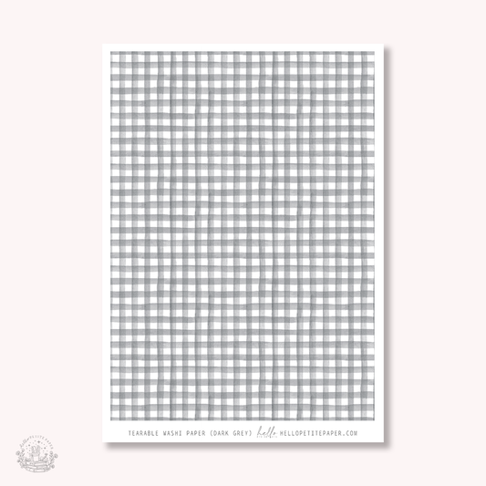 Washi paper - Dark Grey Gingham | tearable washi sheet