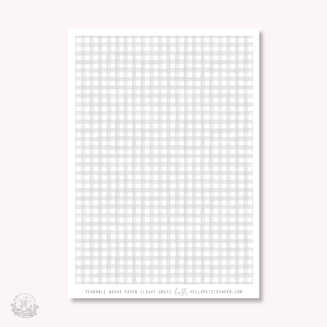 Washi paper - Light  Grey Gingham | tearable washi sheet