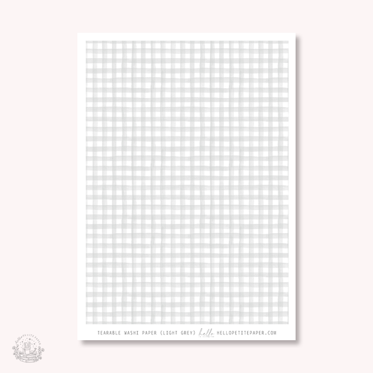 Washi paper - Light  Grey Gingham | tearable washi sheet