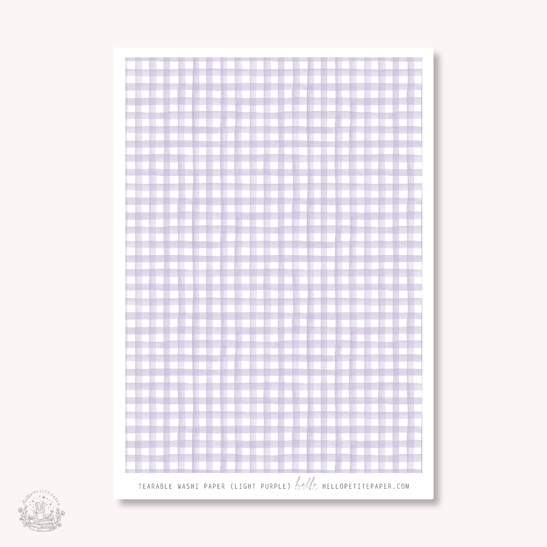 Washi paper - Light Puprple  Gingham | tearable washi sheet