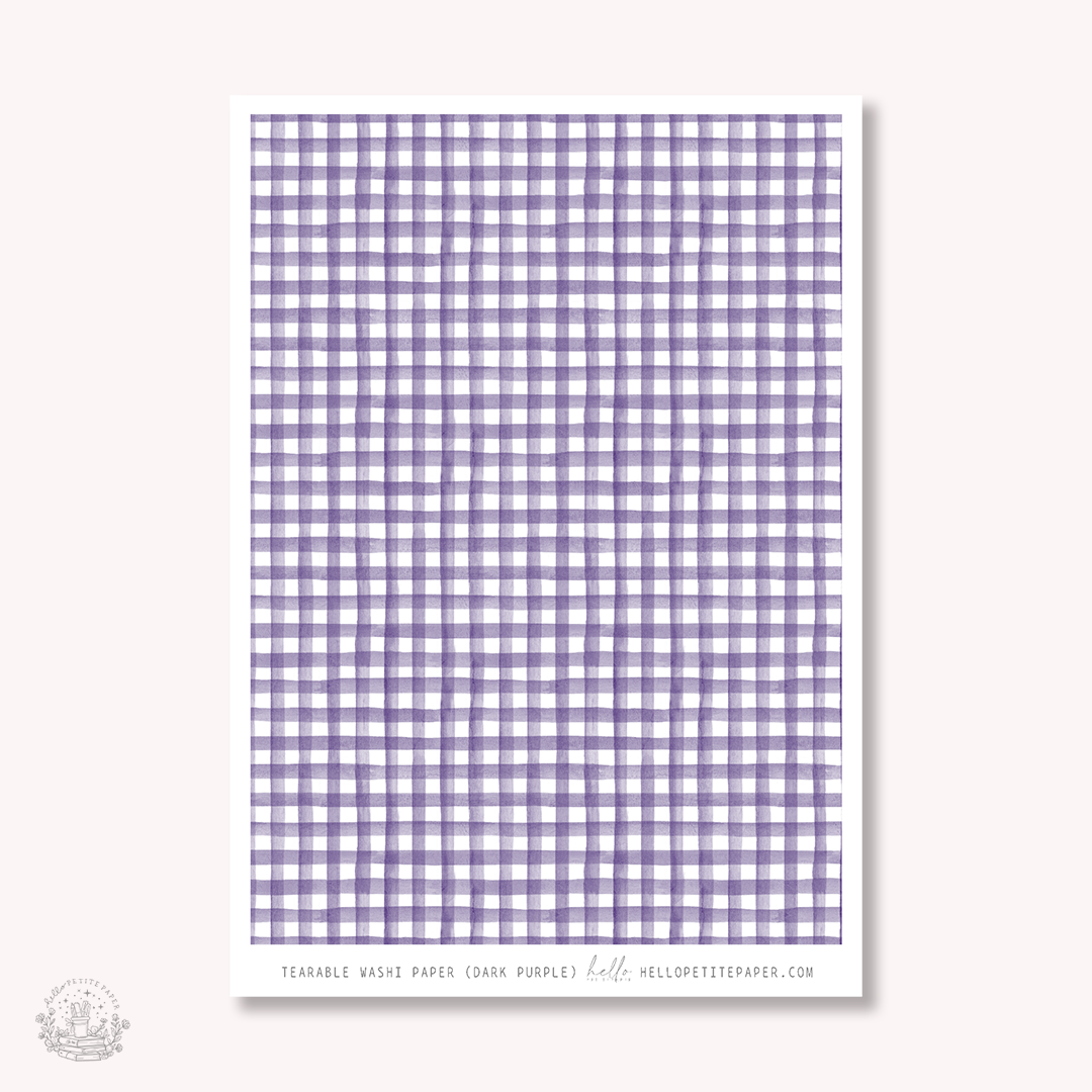 Washi paper - Dark Purple  Gingham | tearable washi sheet