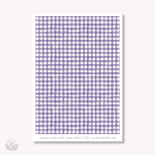 Washi paper - Dark Purple  Gingham | tearable washi sheet