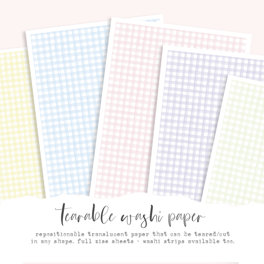 Washi paper - PASTEL Gingham collection | tearable washi sheet (select your design)