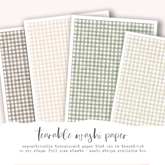 Washi paper - Gingham | tearable washi sheet (select your design)