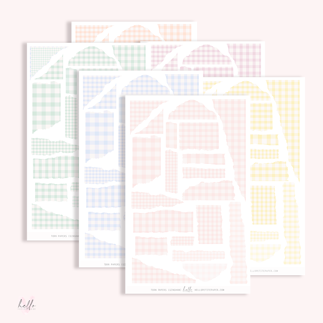 Torn papers - Journaling stickers (PASTEL Gingham)