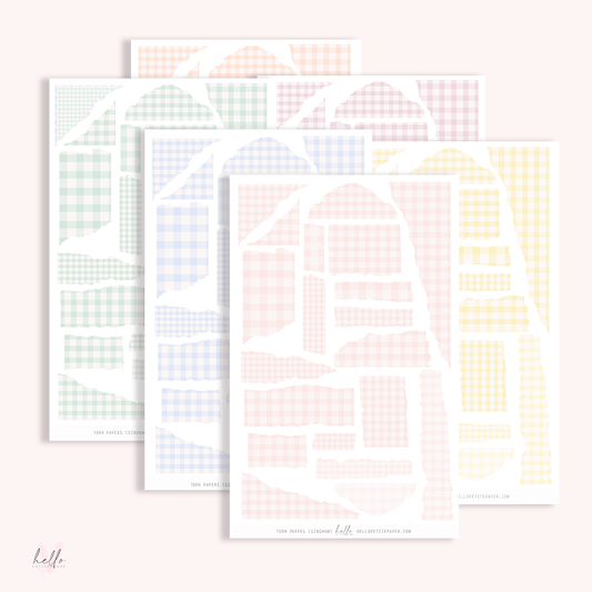 Torn papers - Journaling stickers (PASTEL Gingham)