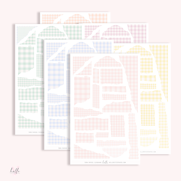 Torn papers - Journaling stickers (Gingham pattern)