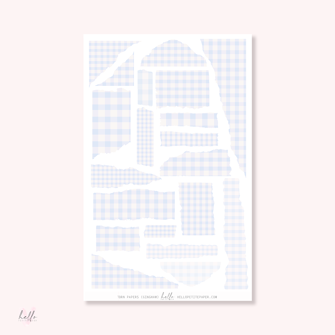 Torn papers - Journaling stickers (PASTEL Gingham)