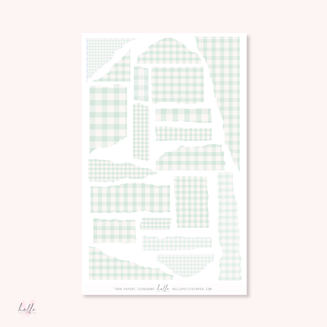 Torn papers - Journaling stickers (PASTEL Gingham)