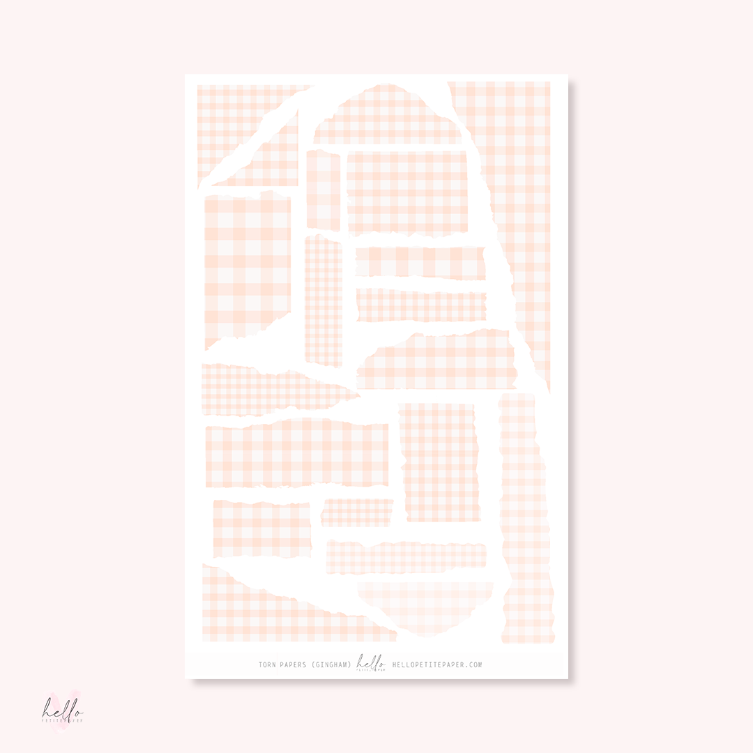 Torn papers - Journaling stickers (PASTEL Gingham)